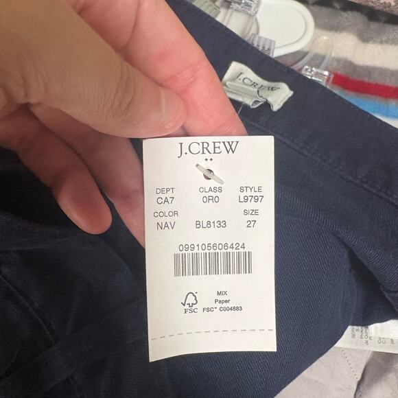 J Crew Factory Navy Wide Leg Button Front Pant Slub Cotton Cropped Trouser SZ 27 - Picture 10 of 12
